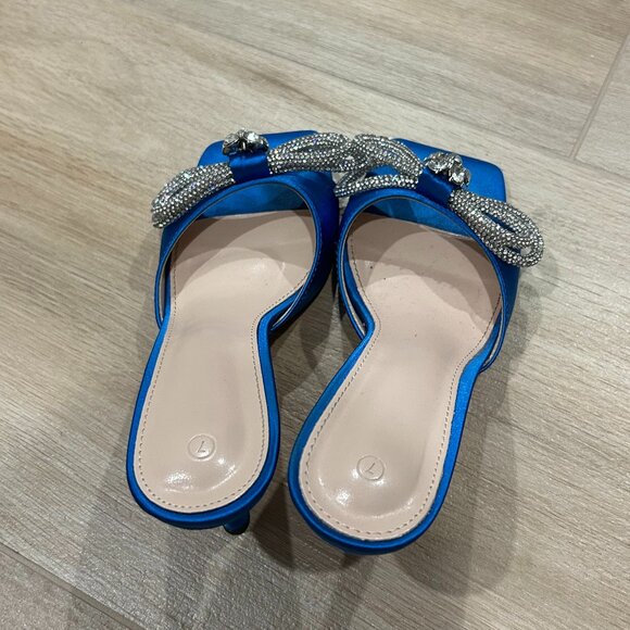 Embellish Rhinestone Bow Blue High Heel Sandals - Picture 4 of 5